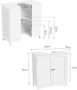 Yaheetech Under Sink Bathroom Cabinet 60x30x60 cm White with 2 Doors view 3