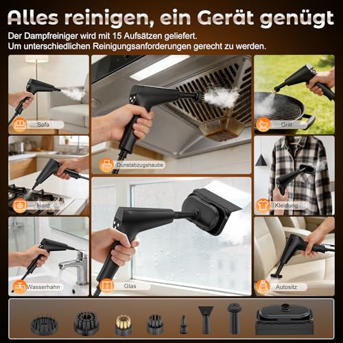 Double Control Steam Cleaner Handheld 1.8 L, US HSD Technology - 99.99% Sterilisation Rate, Graphene Heating Technology - Heats in 8S, Steam Cleaner is 4 m, Suitable for All Applications