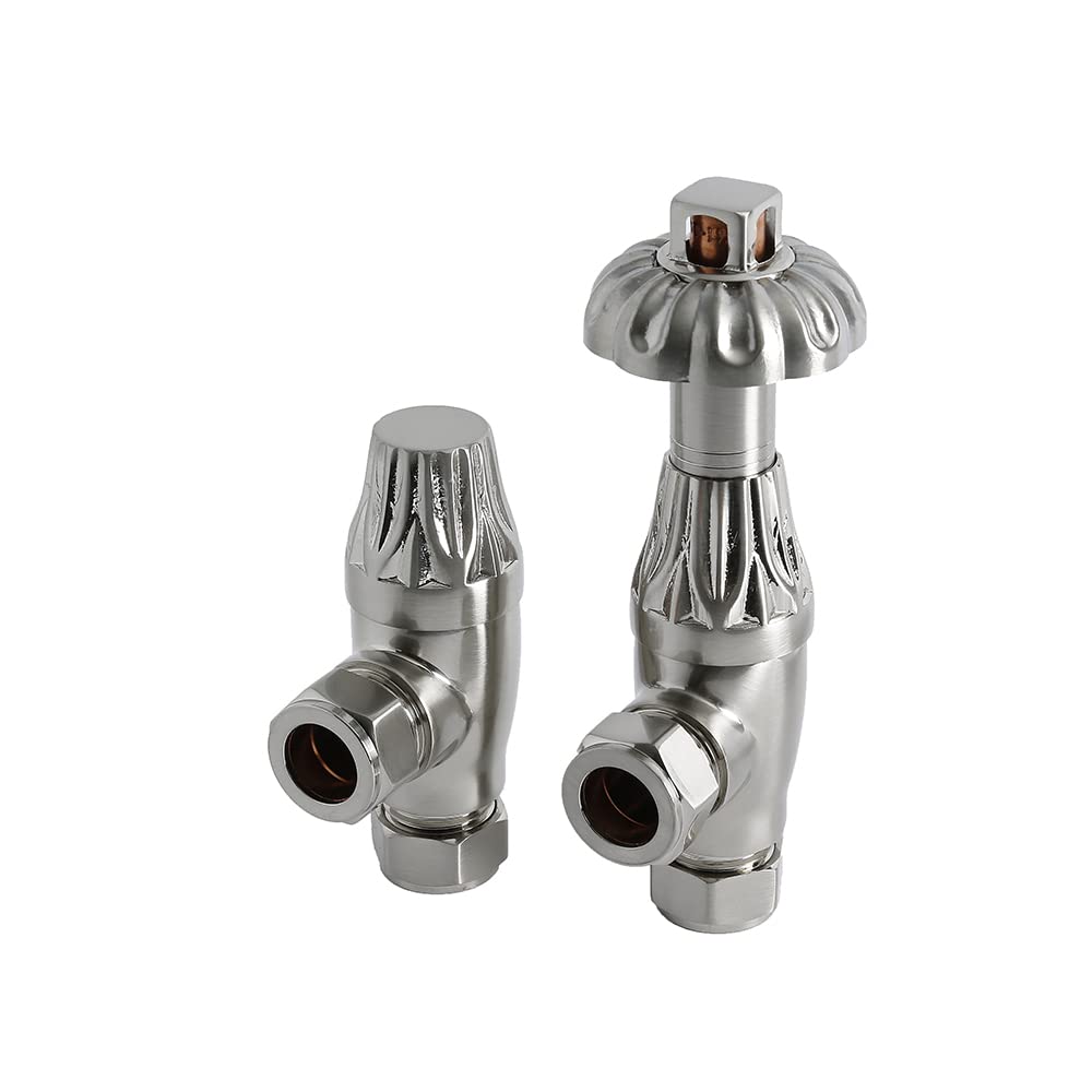 Milano Windsor Satin Nickel Antique Style Angled Radiator Thermostatic Valves