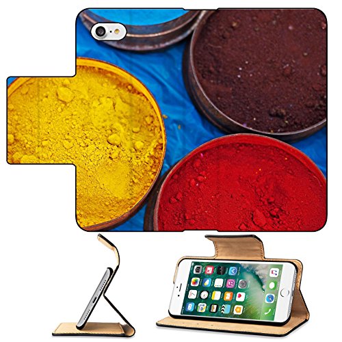 MSD Premium Apple iPhone 7 Flip Pu Leather Wallet Case A market stall near Cuzco Peru South America Tins of multicolored vegetable dyes and paints IMAGE 30506602