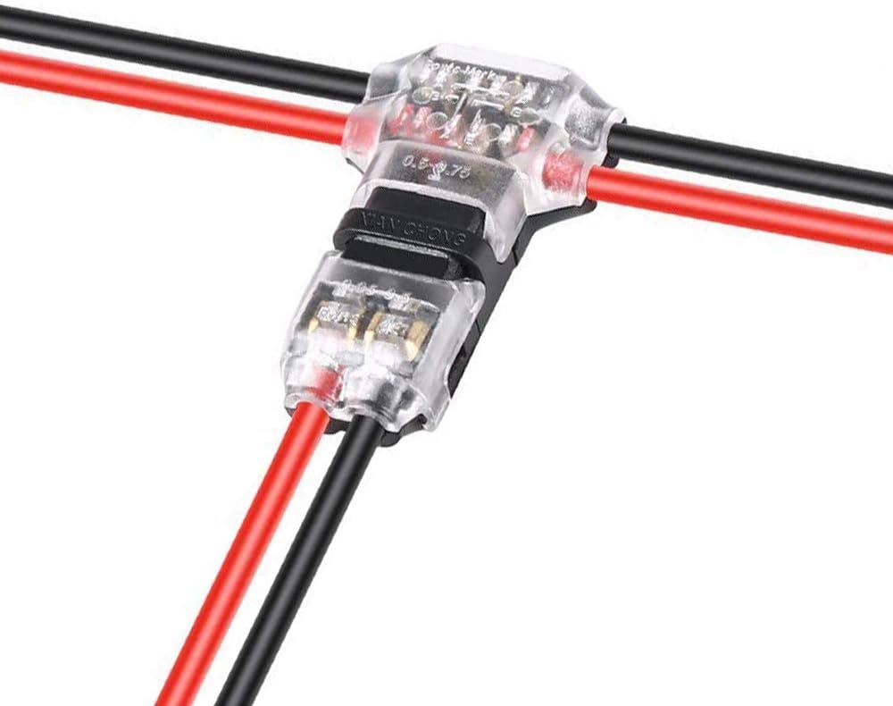 UOHGDPY Wire Connectors - Pack of 10 Low Voltage T Tap Wire Connectors T Type 2 Pin Solderless No Wire - Stripping Required for Mid-span Branching in Wires Connection Fits 20/22 AWG Cable Wires??