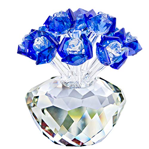 H&D Blue Crystal Blossoming Rose Bouquet Flowers Figurines Ornament - Thumbnail 5