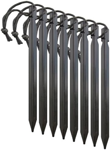 Pack of 8 Aluminum Tent Stakes Y Beam Design with Pull Cords (Black, 7")