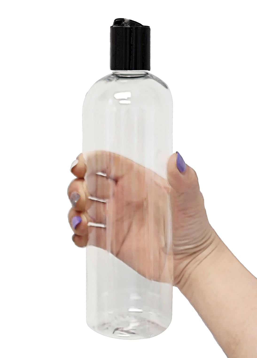 ljdeals 16 oz Clear Plastic Empty Bottles with Black Disc Top Caps, Squeezable Refillable Containers for Shampoo, Lotions, Cream and More Pack of 2, BPA Free, Made in USA