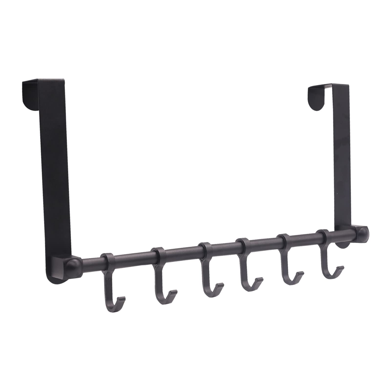 Biomoty Over The Door Hooks Door Hanger, Moving 6-Hooks Over Door Coat Rack for Hanging, Aluminum Heavy Duty Door Organizer for Towel Robe Hat Bag, Behind Back of Door Bathroom (Black)