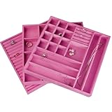 Ikee Design 3 PCS Set Stackable Jewelry Trays (Pink)