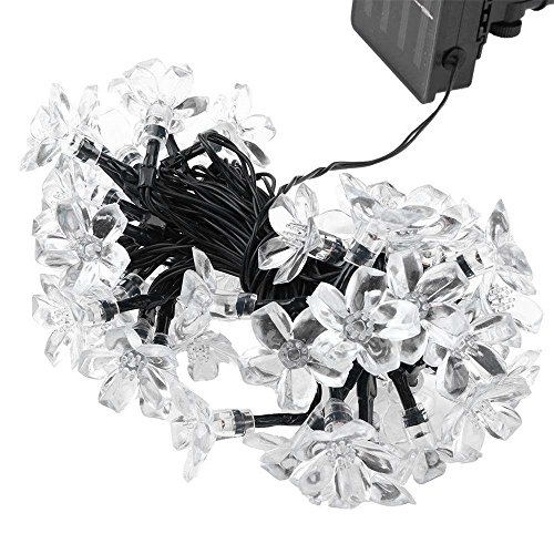 Solar String Lights, YiMiky 50 LED Solar Sakura Flower Lighting String Light Starry Hanging Solar Powered Christmas Lights Outdoor Decoration Rope for Holiday Party Lawn Decoration (White) - Thumbnail 4