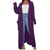 A ADILACA Women's Thin Type Stylish Cable Knit Cardigan with 2-Pockets, Women's Extra Long Ankle Length Sweater