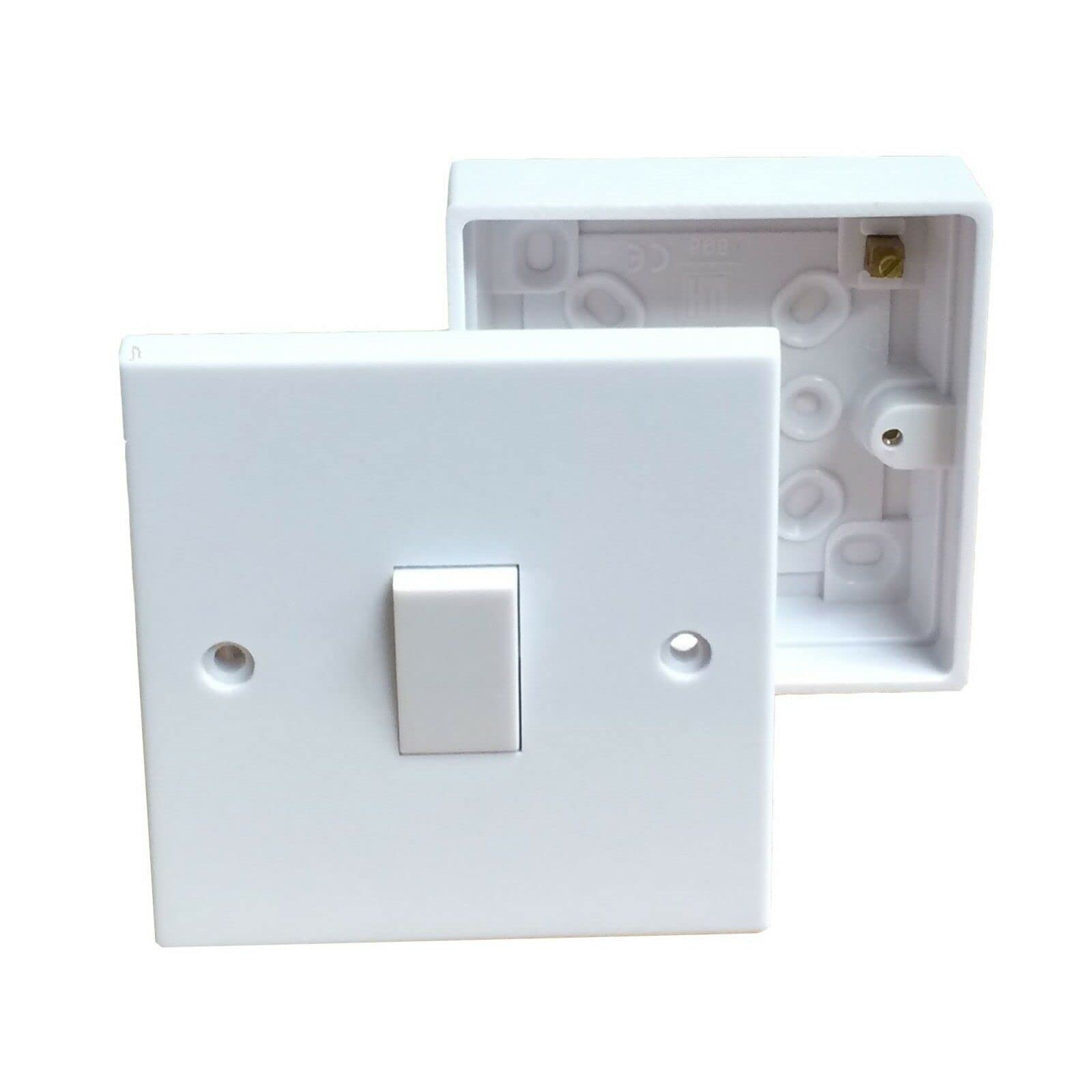 iSeventy9 Single One Gang Two Way Light Switch & Premium Single Surface Mount 25mm Pattress Box 1 Gang Set Electrical Switch