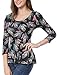 Allegra K Women's Scoop Neck Feather Pattern Puff Sleeves Peplum Top L Black