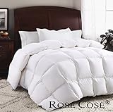 ROSECOSE Luxurious Goose Down Comforter Queen Duvet Insert All Seasons Solid White Hypo-allergenic 1200 Thread Count 750+ Fill Power 100% Cotton Shell Down Proof with Tabs (Queen, White)