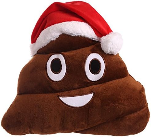 Poop with Santa Hat Emoji Pillow 14 Inch Large Brown Smiley Emoticon