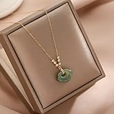 Auspicious Clouds Peace Hetian Jade Ruyi Lock Hetian Jade Necklace Ancient Chinese Style Necklace Collarbone Chain Natural Hetian Jade Necklaces for Women, Dainty Choker Charm Jade Pendant for Women