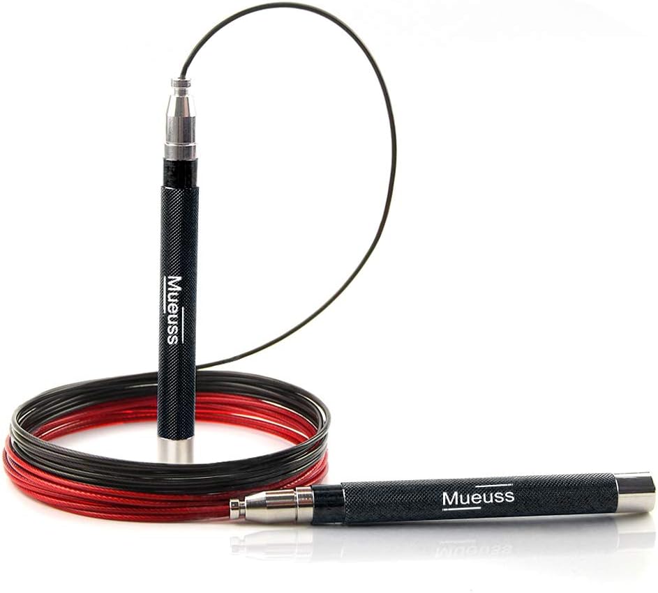MUEUSS Skipping Rope Speed Jump Rope Self-Locking Aluminum Anti-Slip Handle Weighted & Adjustable Jumping Ropes for Kids, Men, Women-360 Degree Spin Cardio, Double Unders, Fitness Workouts, Fat Loss, MMA, HIIT Applied 2*10ft Metal Cables