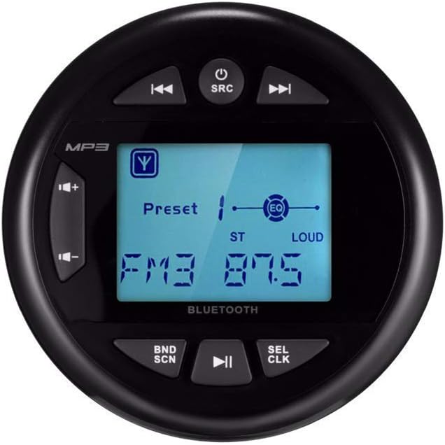 Herdio Waterproof Marine Gauge Stereo Receiver Bluetooth,Digital Media MP3 Player,with Audio Streaming,2.4 inches Positive Display,FM AM Radio for Boat ATV UTV SPA