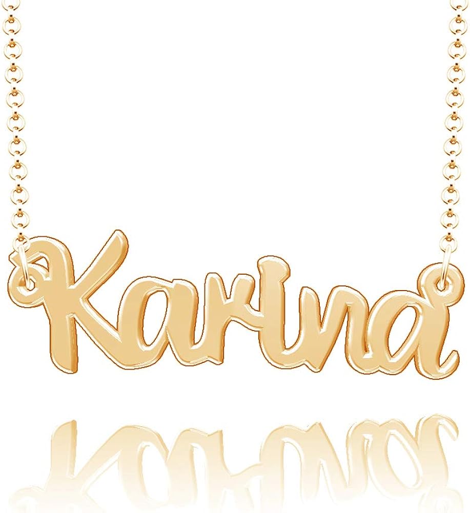 LoEnMe Jewelry Karina Name Necklace of Gold Plated Custom