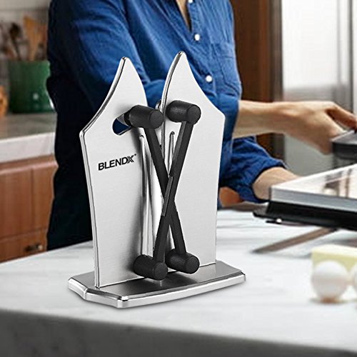 Knife Sharpener,Bavarian Edge Kitchen Knife Sharpener for Japanese Knife Beveled Standard Serrated Blades, Tungsten Carbide Kitchen Knife Sharpens for Hones, Polishes - Silver by BLENDX - Thumbnail 4