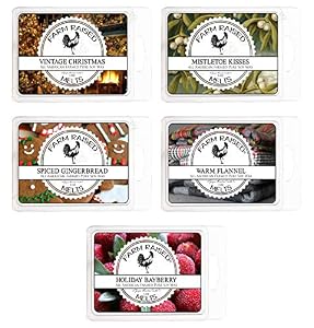 Image of Farm Raised Candles Cool Weather Variety Assortment 5 Pack (15 Ounces). USA Hand-Made Scented Wax Melts.100% All Natural Soy Wax Made Paraffin-Free. Christmas Spice, Mistletoe Kisses, Warm Flannel