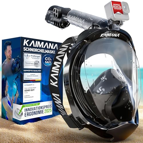 Die Preisgekrönte KAIMANA® Schnorchelmaske für Erwachsene & Kinder - absolut CO2 sicher - inkl. Tragetasche - Tauchermaske Erwachsene - Vollgesichtsma