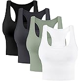 4 Pieces Women's Crop Tops Cotton Basic Tank Tops Racerback Sleeveless Sports Workout Crop Tank Tops