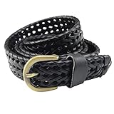 T-PERFECT LIFE Women's Trendy Retro Leather Braided Belt with Bronze Buckle