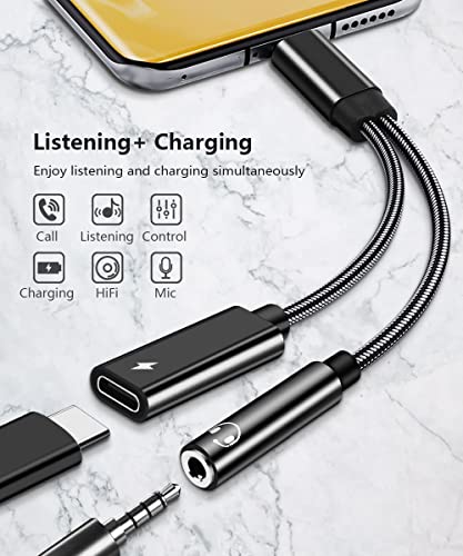 Pixel Galaxy Headphone Adapter, 2 in 1 USB C to 3.5mm Audio and Charging Adapter with PD 60W Fast Charge Compatible with Samsung S22 S21 S20 S20+ Ultra Note 10 20 Ultra, Google 6 5 4 XL 3 XL 2XL