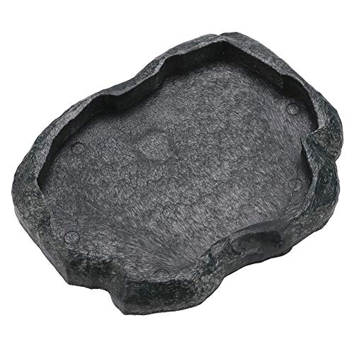 Hffheer Reptile Rock Feeder Bowl Tortoise Lizard Resin Water Bowl Reptile Terrarium Food Dish (S-Green)
