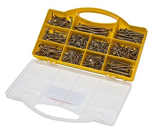 Brackit 780 Pc Chipboard Screw Assortment Kit | Large Value Pack Zinc-Plated, Extra Strength Assorted Wood Screws for Door Hinges, Repairs, Drilling Boards with Clear Top Tool Box