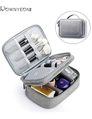 Rownyeon Makeup Train Cases Travel Makeup Bag Waterproof Portable Cosmetic Cases Organizer Mini with Adjustable Dividers for Cosmetics Makeup Brushes Toiletry Jewelry Digital Accessories Small
