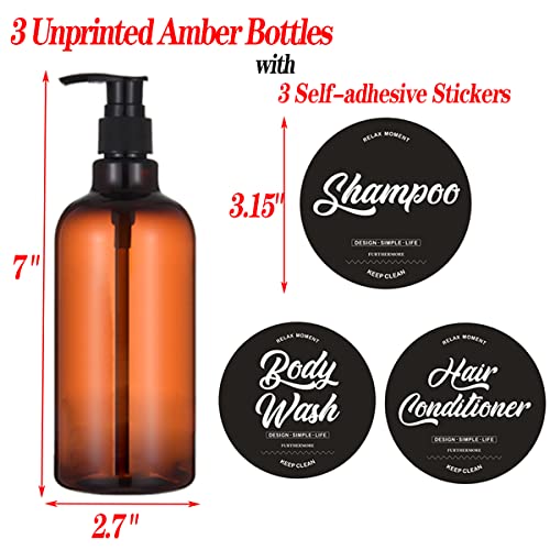 3 Pack Refillable Shampoo and Conditioner Dispenser16.9oz/500ml