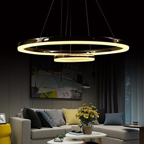 MODIN LED Lighting Chromium 26-Inch &amp; 10-Inch Double Round Circle x2 Dazzling Crystal Scrub Glass Ceiling Light Pendant Fixture Linear Suspension Chandelier
