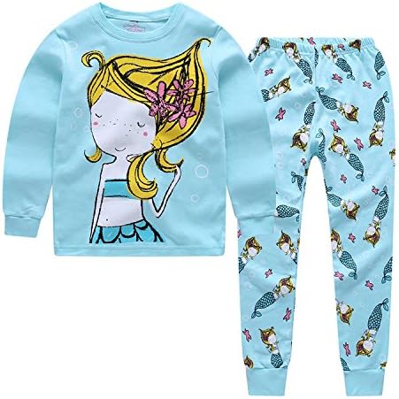 CNBABY "Blue Mermaid" Baby Girl Clothes 2 Piece Cotton Pajama (3 Toddler)