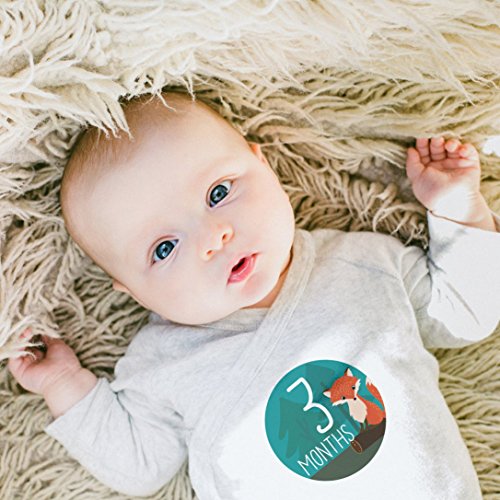 Monthly Milestone Stickers by Baby Nest - Colorful Woodland Animals for Newborns & Up, Celebrate 0-12 Months First Year Achievements | Perfect Shower Gift (16 Pack)
