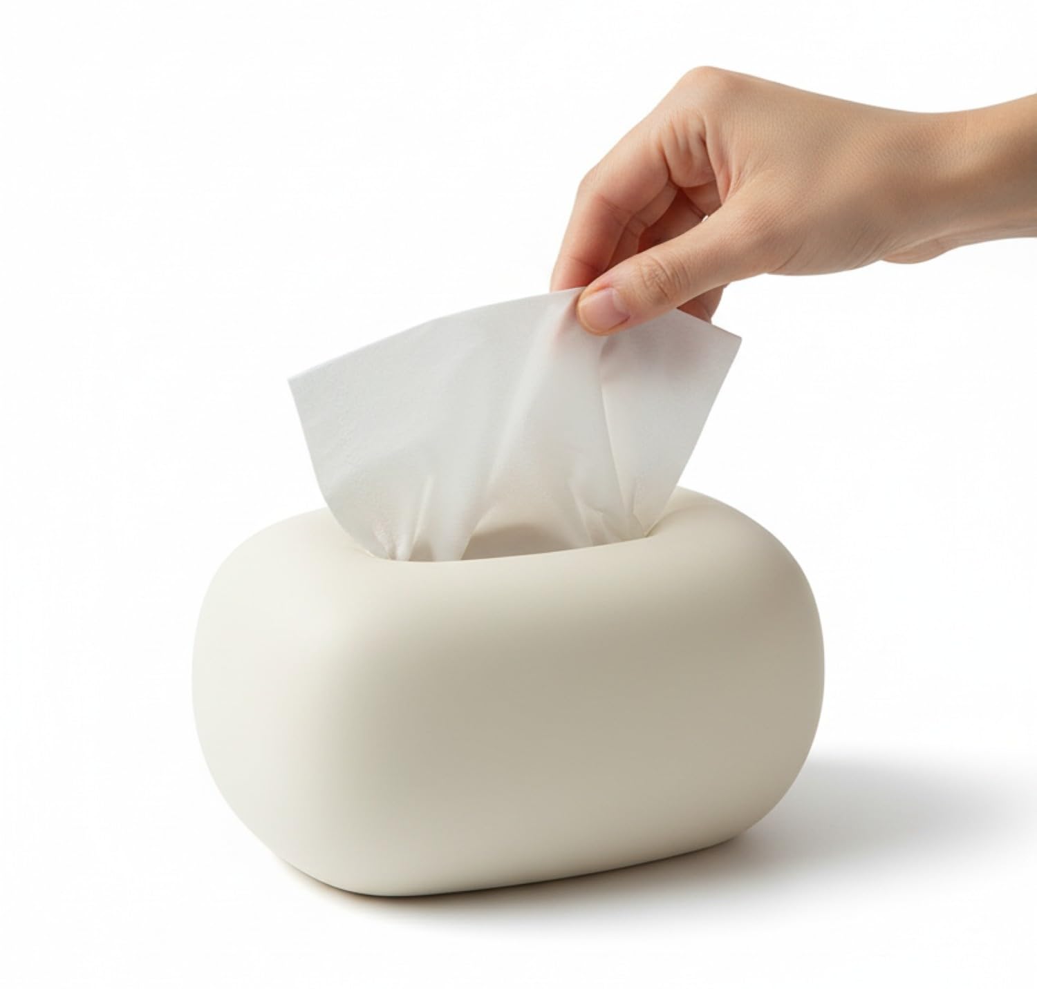 Baamur Ceramic Tissue Box White Ivory Elegant Tissue Dispenser for Bathroom, Living Room and Hallway, Decorative Tissue Box, Practical Cosmetic Tissues Storage