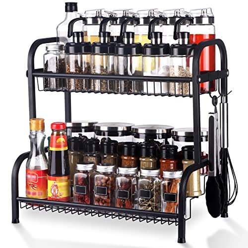 Uponer Porta spezie, 4-Tier Organizer Portaspeziecon 8 Ganci Rimovibili 42*41*25.5cm Organizzatore da Tavolo Pratico Portaspezie in Acciaio Inossidabile per barattoli da Cucina Toletta Armadio(Nero)