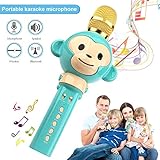 LingHui Kids Microphone Wireless Bluetooth Karaoke Microphone , 3-in-1 Portable Handheld Karaoke Mic Home Party Birthday Speaker Machine for iPhone/Android/iPad/Sony,PC and All Smartphone (Green)