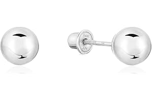 TILO JEWELRY 14k White Gold Ball Stud Earrings with Secure Screw-backs