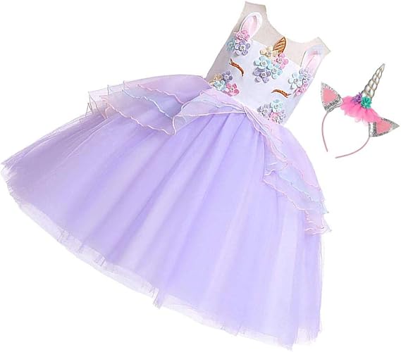 Amazon ガールズ ドレス プリンセス ワンピース ノースリーブ 膝丈 ティアード チュール カチューシャ付き パープル 130 ワンピース チュニック 通販