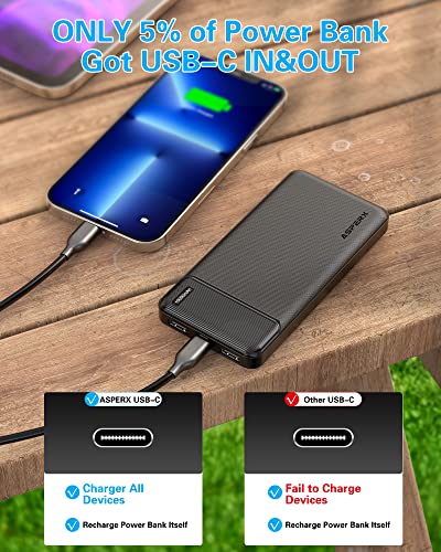 AsperX Power Bank 2 Pack, 10000mAh USB C Portable Charger for iPhone, Portable Battery Bank with 3 Outputs, Travel Essentials Battery Pack Power Bank for iPhone Series, Smartphones, Earphones and More