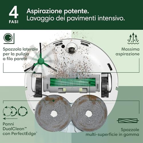 Roomba Plus 505 Combo + Stazione AutoWash, Robot Aspirapolvere Lavapavimenti, ClearViewPro LiDAR,DualClean,SmartScrub, Riconoscimento Oggetti, Pulizia a Zone, Controllo Vocale e App, Bianco