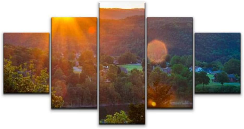 Skipvelo Arkansas Sunset Sunrise Sunrays Eureka Springs Nature hot Springs Wall Art Canvas Prints Pictures Paintings Artwork Home Decor Stretched and Framed - 5 Pieces