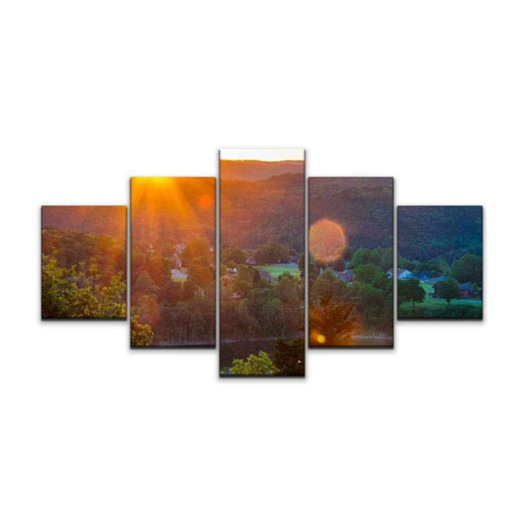 Skipvelo Arkansas Sunset Sunrise Sunrays Eureka Springs Nature hot Springs Wall Art Canvas Prints Pictures Paintings Artwork Home Decor Stretched and Framed - 5 Pieces