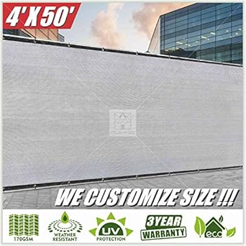 ColourTree 4' x 50' Grey Fence Privacy Screen Windscreen Cover Fabric Shade Tarp Netting Mesh Cloth - Commercial Grade 170 GSM - Heavy Duty - 3 Years Warranty - Custom