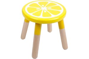 RUYU 9 Inch Kids Solid Hard Wood Fruit Chair, Crafted Hand-Painted Wood with Assembled Four-Legged Sitting Stool, Bedroom, Playroom, Lemon Furniture Stool for Children,Toddler, Boys, Girls (Lemon)