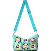Womens Colorful Crochet Shoulder Bag Handmade Knit Flower Tote Crossbody Purse Bohemian Beach Bag Shopping Handbags