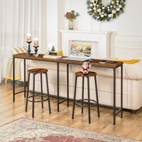 HOOBRO Round Bar Stools, Round Bar Chairs Set of 2, Kitchen High Bar Stools with Footrest, Industrial Counter Stools for Dining Room, Party, Sturdy Steel Frame, Rustic Brown EBF03BY01