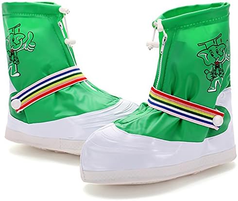 BOULONG Kids Shoes Covers Reusable Rain Snow Boots Waterproof Galoshes Anti-Slip Child Overshoes Elephant Style for Outdoor &amp; Indoor (L, green)
