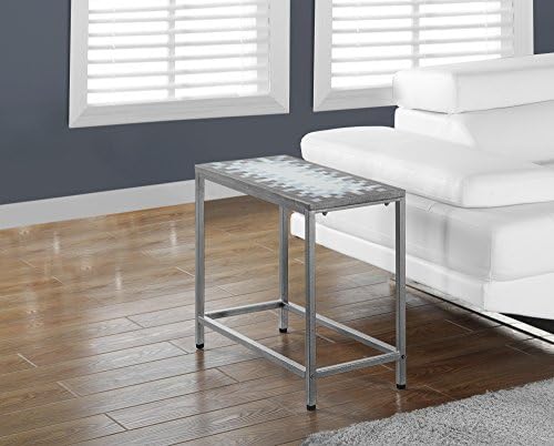 Monarch Specialties Greyblue Tile Tophammered Silver Accent Side Table