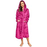 HEARTNICE Womens Hooded Fleece Robe, Thick Warm Plush Bathrobe for Women, Long Fluffy Comfy House Coat Long Fur Fleece