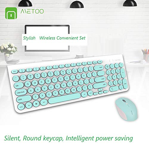 MeToo Wireless Keyboard and Mouse Combo, Ultra-Thin 2.4G USB Cute Round Mute Keyboard Sets for Laptop Desktop Computer and Mac Office C180- Not Included Battery (Green)